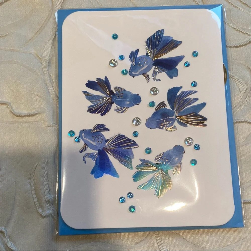 (5) Papyrus Blank Cards Octopus Moth Coastal Fish Birdcage Flowers NWT